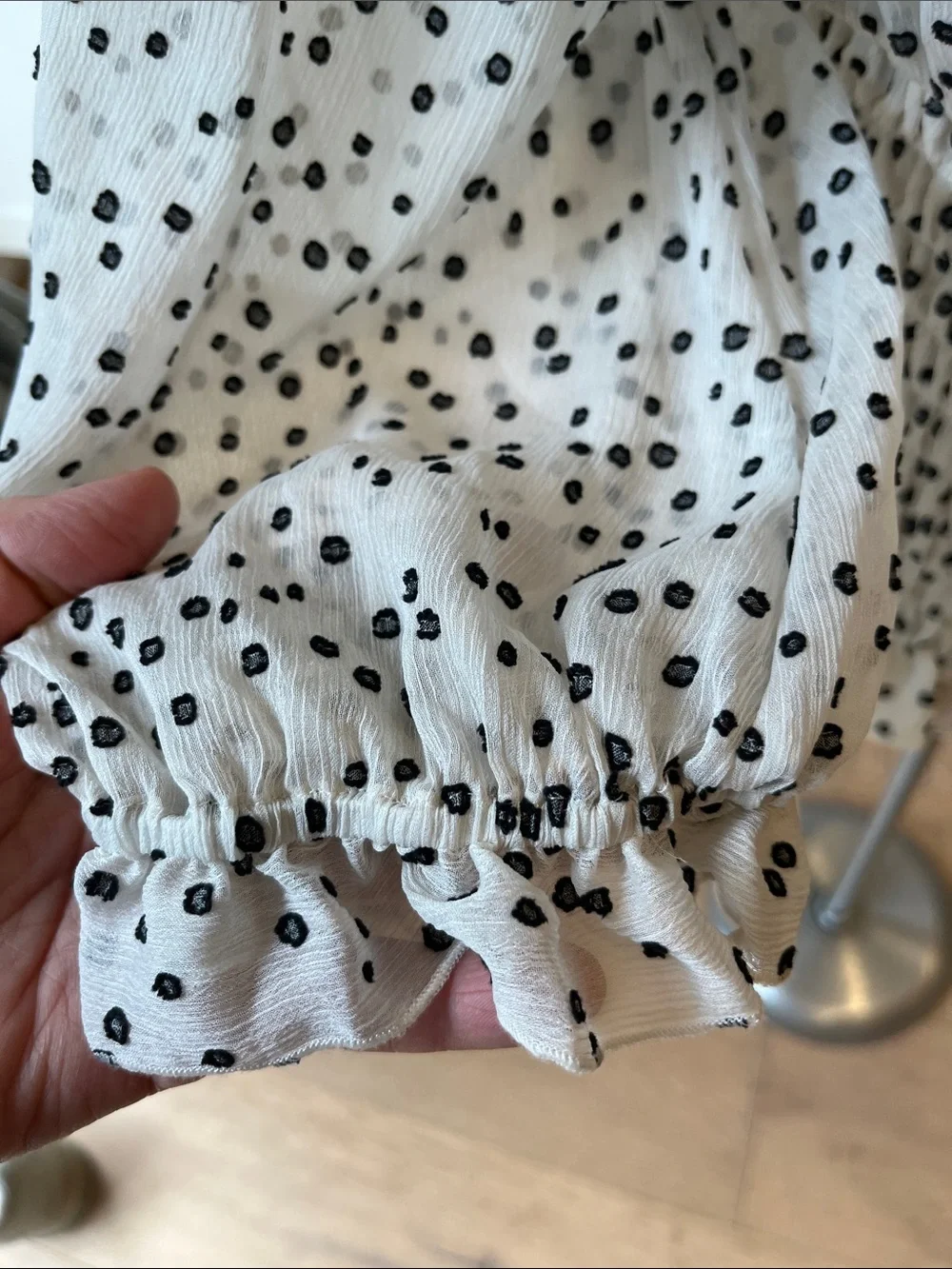 Anthropologie Lucia Cream with Black Polka Dot’s Wide Smocked Waist Top - Picture 4 of 10